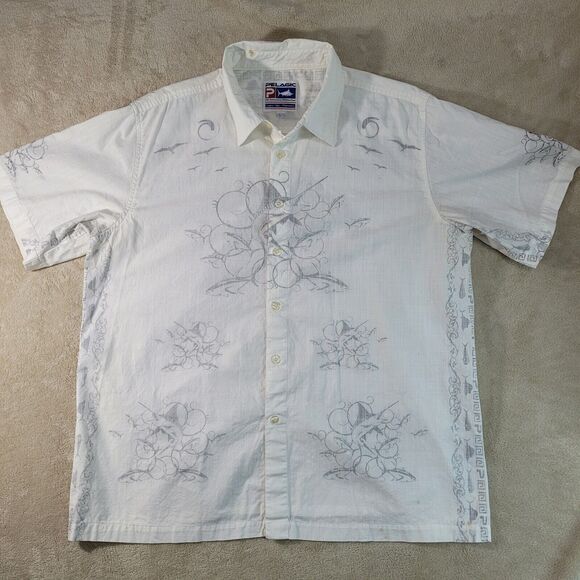 Pelagic High PerformanceFish Print Hawaiian‎ Fishing & Golf Shirt Sz Large FLAWS - Picture 4 of 12